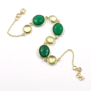 Gold Plated Solid 925 Silver Bracelet Lemon Quartz & Green Onyx Bracelet KB2262 - Picture 1 of 5