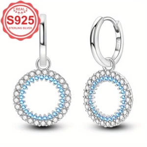 1 Pair Elegant S925 Sterling Silver Hoop Earrings, - Picture 1 of 12