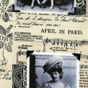 April in Paris Pictures on Music Sheets Prints Ivory Cotton Fabric - Picture 1 of 2
