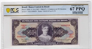 Serial #59 Brazil 1963 5 Cent on 50 Cruzeiros PCGS UNC 67 PPQ 184b Low Serial 59 - Picture 1 of 2