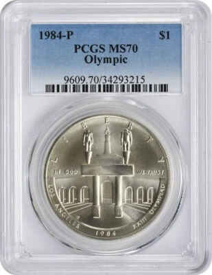 1984-P Olympic Silver Commemorative Dollar MS70 PCGS Mint State 70 - Image 1 of 2