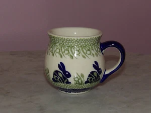 Polish Pottery Small Child Size 8 oz Bubble Mug! Bunny Pattern!