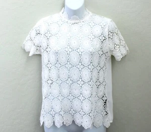 Blusa Top Who What Where Manga Corta Encaje Bordado Transparente Blanca Talla XS - Imagen 1 de 5