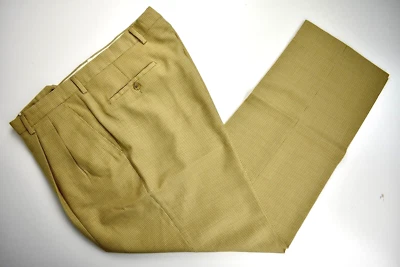 Pantalón Bachrach Marrón Claro Pata de Gallo Cuadros 100% Lana Plisado Talla: 38x31 Foto 1 de 4