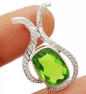 5CT Natural Peridot 925 Solid Sterling Silver Pendant Jewelry 1 1/4" Long @B9-6 - Picture 1 of 2