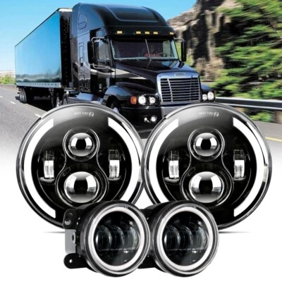 适用于 2007 - 2017 年吉普牧马人 JK 7 英寸 LED 投影仪车头灯高/低和 4 英寸雾灯 — 第 1/4 张图片