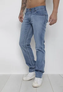 Men's Denim Jeans Zip Fly Bleach Wash 28 30 32 34 36 38 40 CALVIN demina - Picture 1 of 9