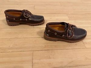 Size 7 W Timberland Men Handsewn 3-Eye Lug Boat Shoes 6500A Brown Factory Second - Picture 1 of 6