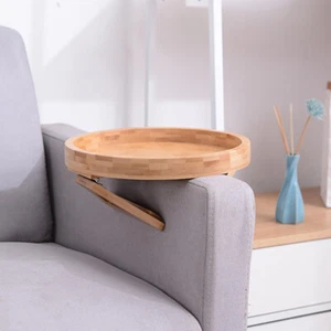 Natural Wooden Sofa Arm Chair Tray Couch Table Snacks Drink Remote Organizer - Picture 1 of 10