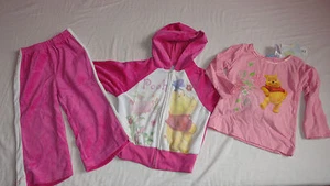DISNEY WINNIE POOH 18 MESES 3 PIEZAS CHÁNDAL BEBÉ NIÑA TERCIOPELO GRÁFICO ROSA NUEVO CON ETIQUETAS - Imagen 1 de 4