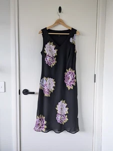 Ellen Tracy black purple floral dress size 12 vintage 90s look sleeveless spring - Picture 1 of 6