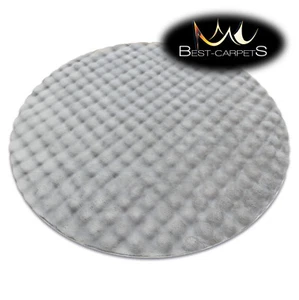 MODERN dicker weicher Teppich Rund Blase Kreis Silber Kaninchenfell Imitation - Bild 1 von 11