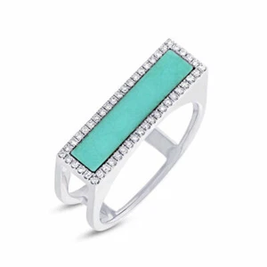 Mujer 14K Oro Blanco Turquesa Diamante Cóctel Tendencia Barra Anillo 1.12 TCW - Imagen 1 de 6