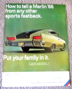 Vintage 1966 American Motor Company AMC Marlin Autmobile Car Magazine Print Ad - Picture 1 of 1