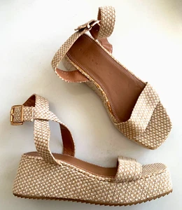 ASOS DESIGN Sandals 7 WOVEN PLATFORM Ankle Wrap Neutral Flatform 38 EU NEW - Picture 1 of 10