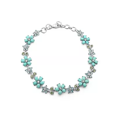 Natürlicher Türkis Edelstein Peridot Blautopas 925 Silber Floral Armband Schmuck - Bild 1 von 2