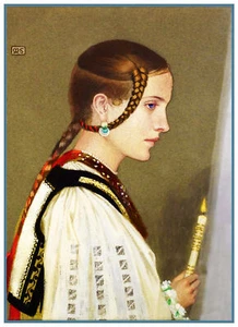 A Romanian Bridesmaid by Marianne Stokes Counted Cross Stitch Pattern - Picture 1 of 4