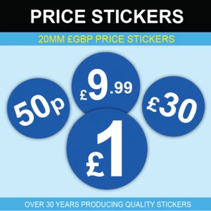 £ Bright Blue Price Stickers - 20mm - Picture 1 of 88