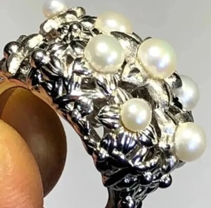 Blumenmuster Blumencluster signierte Perle groß 13+ gr 925 Sterlingsilber Ring Z09 - Bild 1 von 12