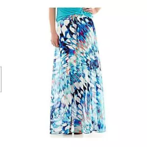 Worthington Medium Petite 10P 12P MAXI SKIRT Watercolor Tie Dye Chiffon Outer MP - Picture 1 of 9