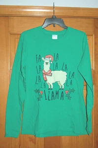 Winter Urlaub Silvester La Llama Damen Langarm T-Shirt grün Small - Bild 1 von 3