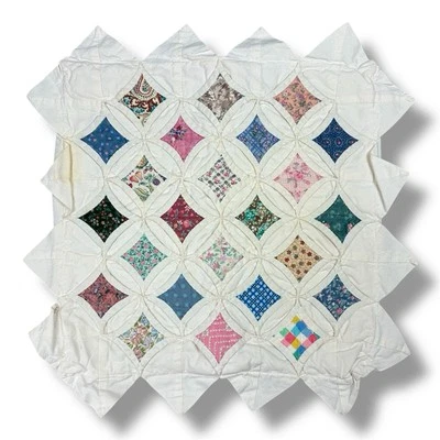 Vtg Cathedral Window Quilted Patch Patchwork Pillow Cover Sham 12.5" Handmade - Image 1 of 4