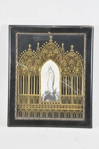 C24A16- Klosterarbeit mit Lithografie Madonna Immaculata Ende 19.Jh - Picture 1 of 12