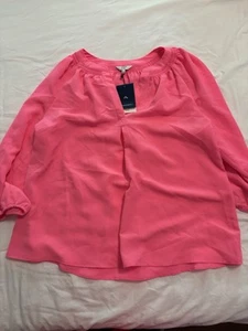 Neu mit Etikett Crown and Ivy Größe Large Damen-Bauernbluse neonpink 3/4-Ärmel Oberteil - Bild 1 von 4