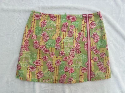 VTG 90s Lilly Pulitzer Mini Skort Lime Green Pink Flowers Tiki Summer Bow S 10 - Image 1 of 4