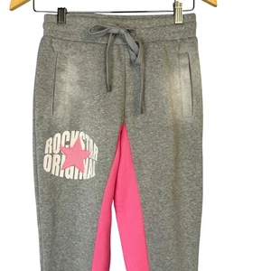 Rockstar Original Gray Sweatpants S Pink Contrast Panel Star Appliqué Drawstring - Picture 1 of 11