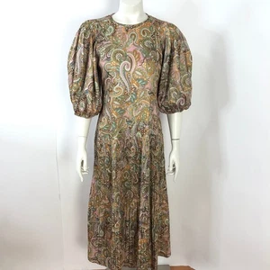 Current Air XS Paisley BOHO Festival Bishop Sleeve Ruffled 49 Inch Dress MINT - Picture 1 of 15