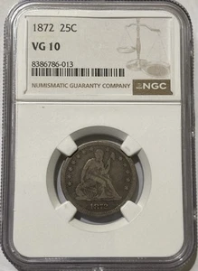 1872 Seated Liberty Quarter NGC VG10 Choice Original Surfaces - Picture 1 of 10
