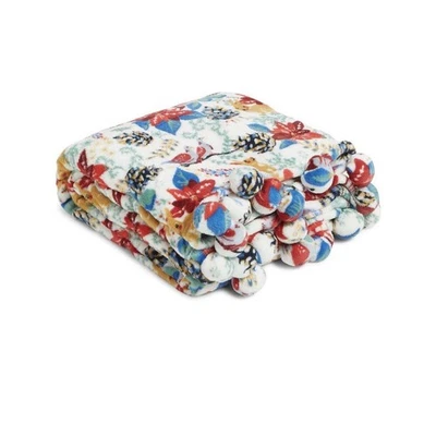 "Manta Vera Bradley Winter Forest blanca caprichosa pom polar 80"" x 50"" nueva con etiquetas" Foto 1 de 4