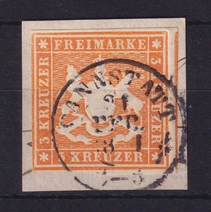 Württemberg 3 Kreuzer Mi.-Nr. 12 a gestempelt CANNSTADT auf Briefstück - Picture 1 of 1