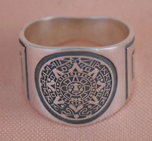 Anello in argento sterling calendario azteco .925 di Taxco MX NUOVO - Foto 1 di 3