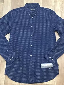 Camisa French Connection Azul Oscuro Mancha Manga Larga Cuello Botón Pequeña Nueva con Etiquetas A32 - Imagen 1 de 9