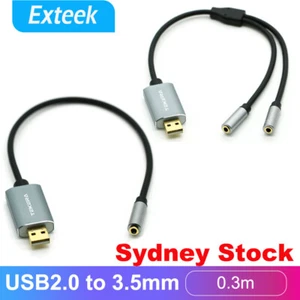 USB 2.0 to 3.5mm Mic Headphone AUX Jack Stereo Headset 3D Sound Card Audio Cable - Picture 1 of 14