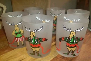 Neiman Marcus Moose Reindeer In Boxers 12oz Frosted Glasses Set of 6 NIB *15-C* - Picture 1 of 8