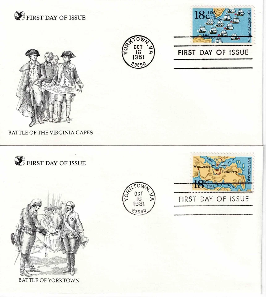 US Scott #1937-38, First Day Covers 10/16/81 Yorktown Single Bicentennial - Image 1 of 1