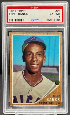 1962 Topps Baseball Ernie Banks PSA 6 EX-MT Chicago Cubs Card #25      cc23 - Image 1 of 2