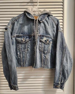 NEW! Womens American Eagle Cropped Hooded Denim Jacket - Picture 1 of 8