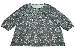 Damart Green Floral Print 3/4 Sleeve Tunic Stretch Top Blouse 14/16 (K13) Loose - Picture 1 of 7