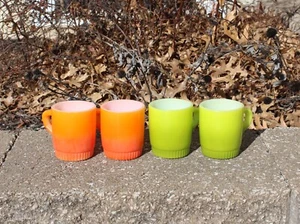VTG Lot 4 Anchor Hocking Fire King Orange &Green Stackable Mug Two Toned - Picture 1 of 17