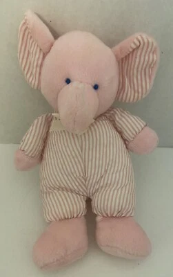 Винтажный Russ Baby погремушка плюшевый слон - розовый и белый Searsucker  - Изображение 1 из 4
