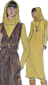 1970s Hood Dress Cowl Neck Crossover Shift Dress Pinafore Sewing Pattern 9363 - Picture 1 of 3