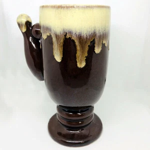 MAFCO Mug Vintage 1960s Japan Redware Brown Froth Drip Bowling Pin Ball Footed - Picture 1 of 9