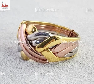 18 Kt, 14 Kt Solid Three Tone Gold Turkish Puzzle Women'S Ring 6 7 8 9 10 11 12 - Picture 1 of 4