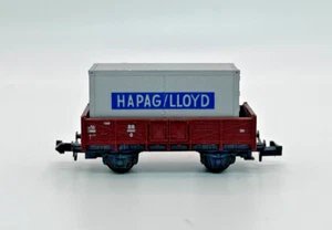N Scale Roco Flat Freight Car With Load "HAPAG/LLOYD" No Box - Picture 1 of 7