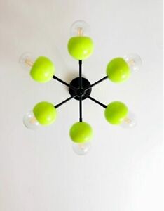 Loa Large Green Chandelier with Brass6 Light Orbs Lamps Ceiling Fixture