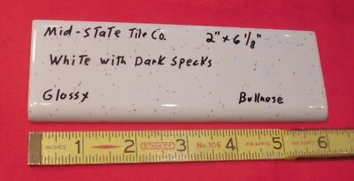 1 pc. White + Dark Specks: 2” X 6” Surface Bullnose Ceramic Tile by MID-STATE - Image 1 of 4